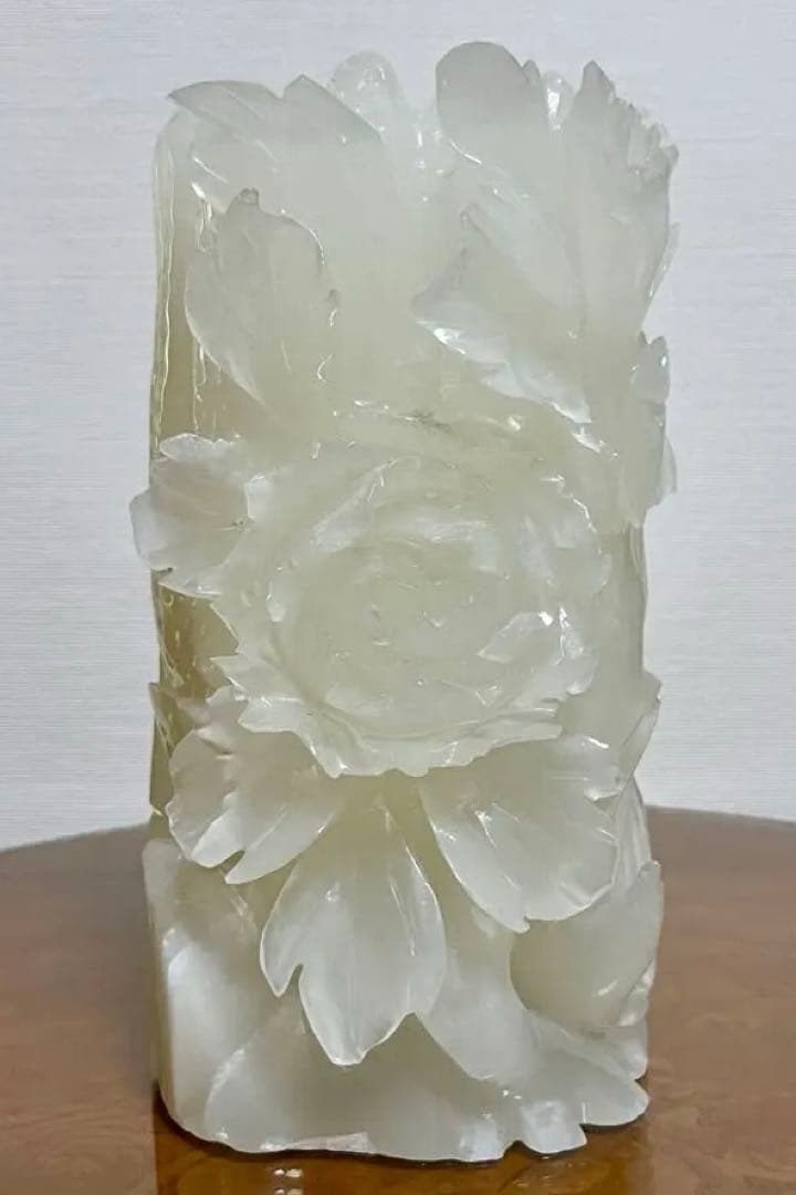 白玉石　富貴牡丹 中国美術