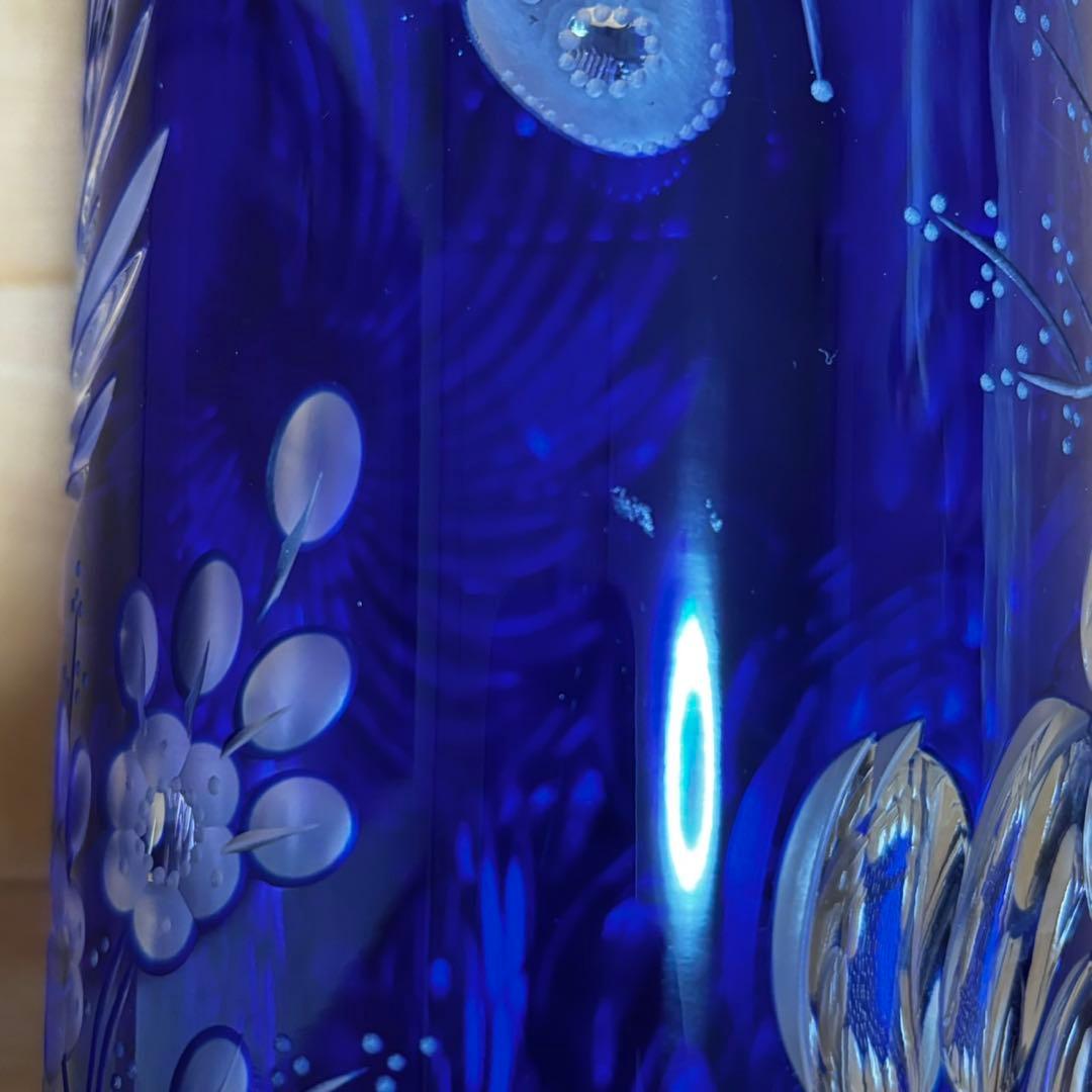 未使用 マイセン クリスタル 花 蝶 青被せ 大型 花瓶 フラワー 37cm