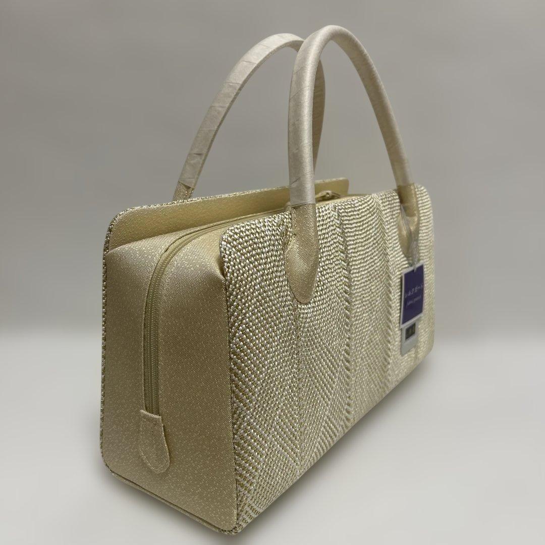 バック バッグ 和装バッグ あおりバッグ 利休バッグ 着物に 組織り 薄金色