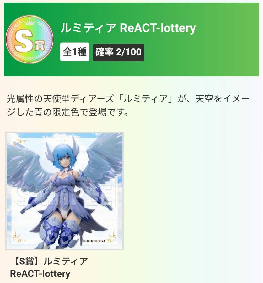 コトブキヤくじ S賞 ルミティア ReACT-lottery　特典パーツ付き