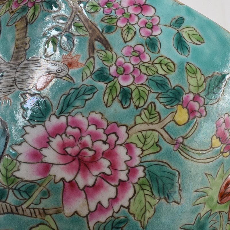 中国　粉彩　花鳥文　蓋付壺　時代箱　V　7753C