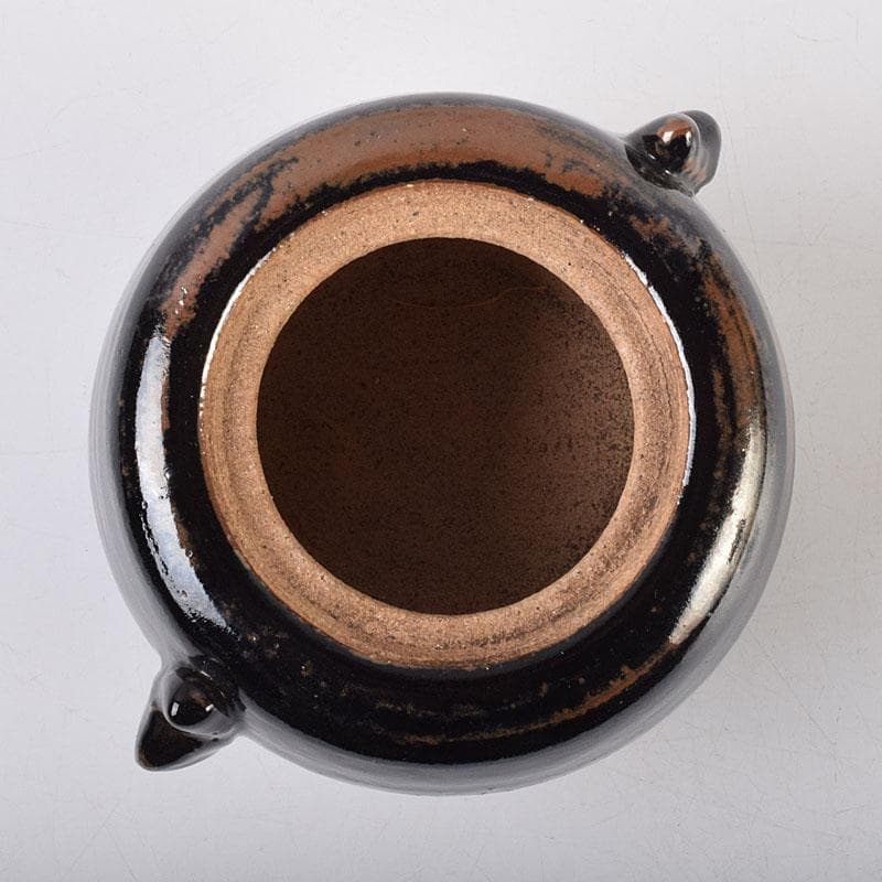 人間国宝　濱田庄司作　黒釉　双耳香炉　蓋付香炉　共箱　M　R9216