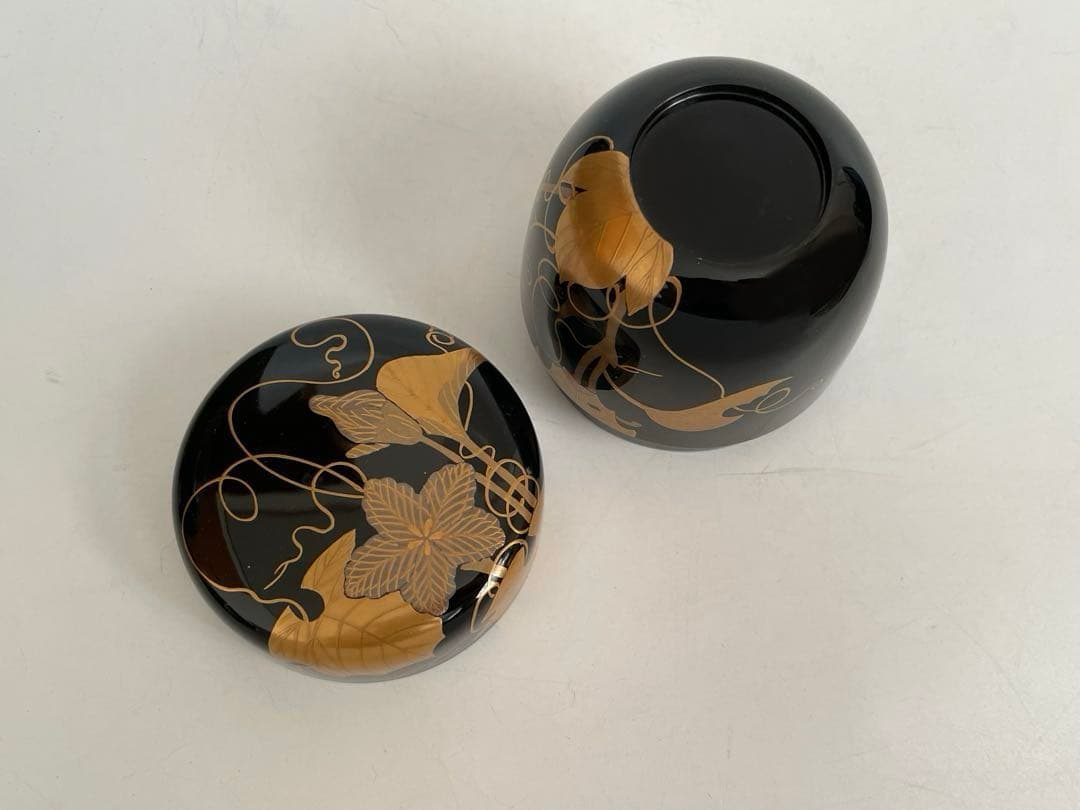 漆芸家　塗師　中谷博峰　夕顔蒔絵　利休棗　棗　茶入　共箱　茶道具