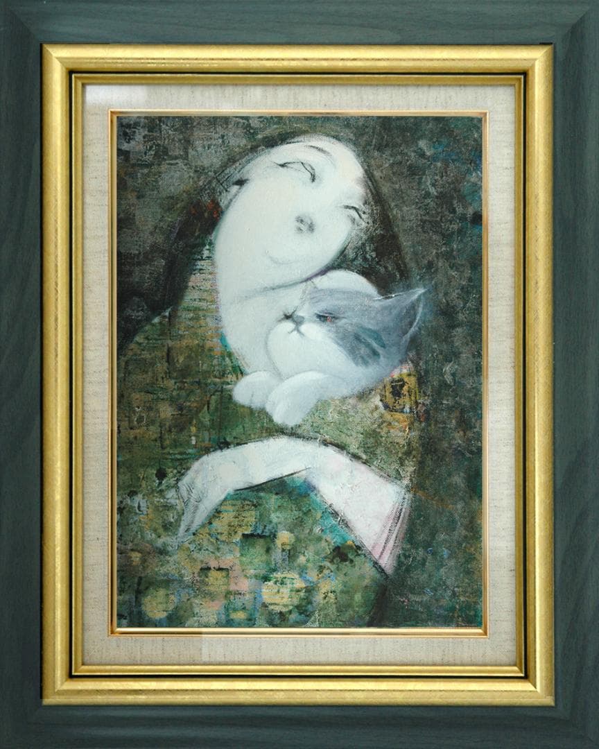 油絵 菅家令子 絵 絵画インテリア 額付(銀) F4-030719 祈り 母子像