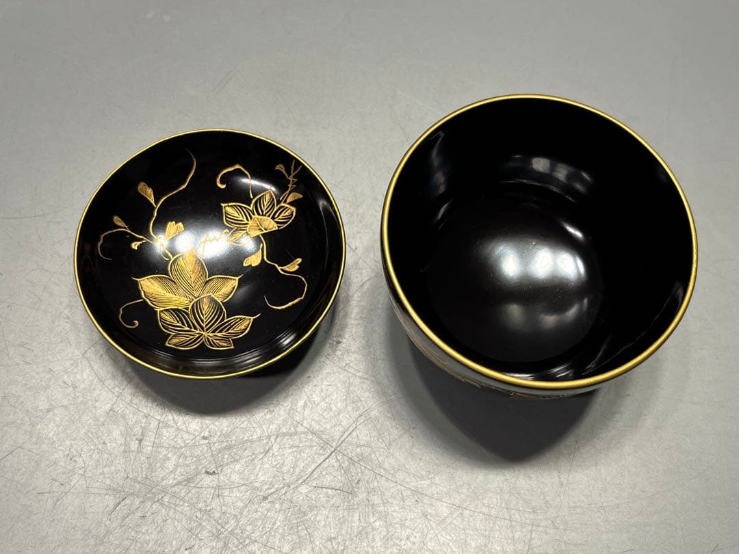 時代　極上　輪島塗　沈金蒔絵　小さな吸物椀　五客　木製