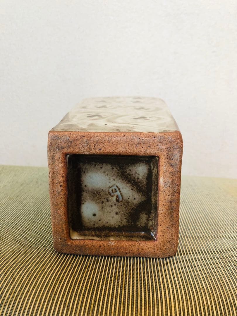 益子焼　人間国宝　島岡達三　象嵌方瓶　角花瓶　28cm